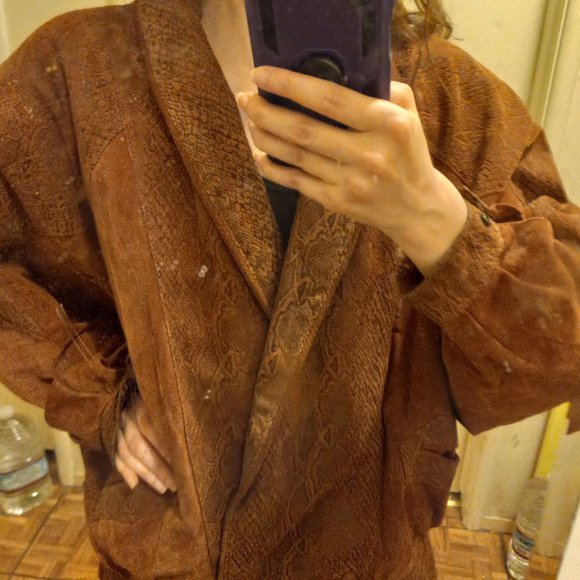 Vintage Rust Suede Bomber Jacket 80s Early 90s Oversized - Picture 14 of 16